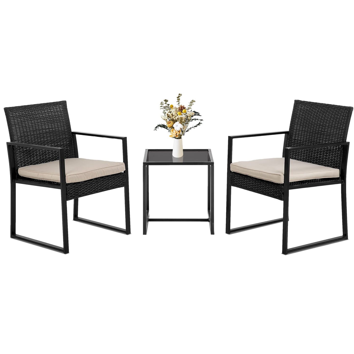 FDW Wicker Patio Furniture 3 Piece Patio Set Chairs Bistro Set Outdoor Rattan Conversation Set for Backyard Porch Poolside Lawn