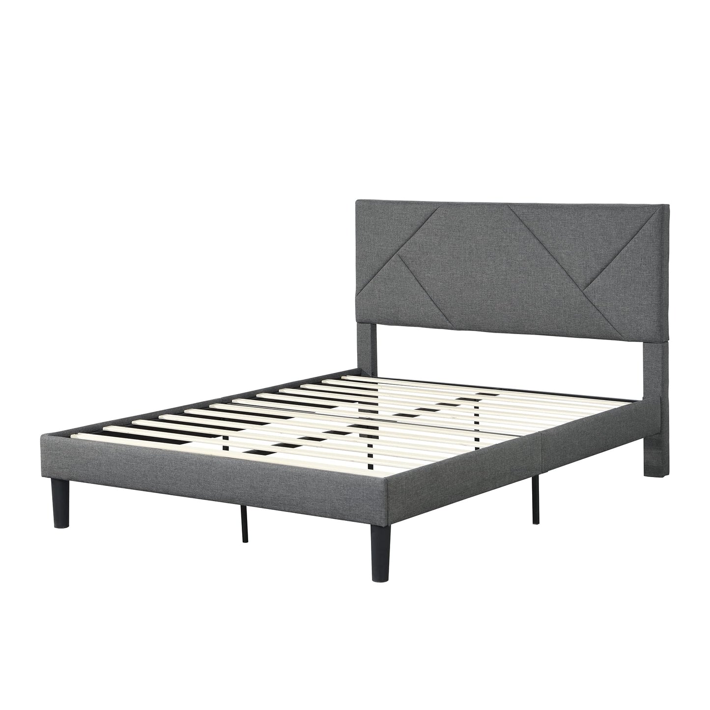 Full Size Platform Bed Frame with Fabric Upholstered Headboard and Wooden Slats Support, Fully Upholstered Mattress Foundation/No Box Spring Needed/Easy Assembly (Grey, Full)