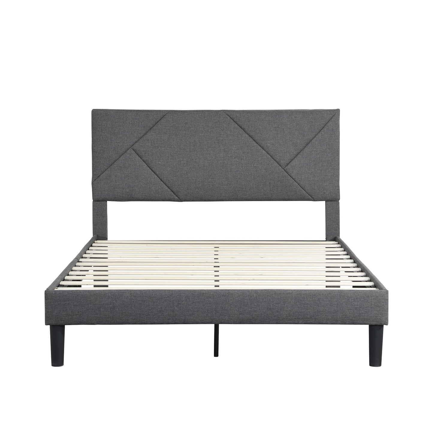 Full Size Platform Bed Frame with Fabric Upholstered Headboard and Wooden Slats Support, Fully Upholstered Mattress Foundation/No Box Spring Needed/Easy Assembly (Grey, Full)