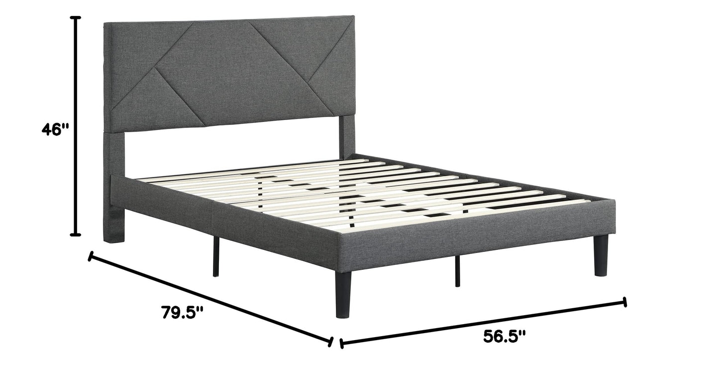 Full Size Platform Bed Frame with Fabric Upholstered Headboard and Wooden Slats Support, Fully Upholstered Mattress Foundation/No Box Spring Needed/Easy Assembly (Grey, Full)