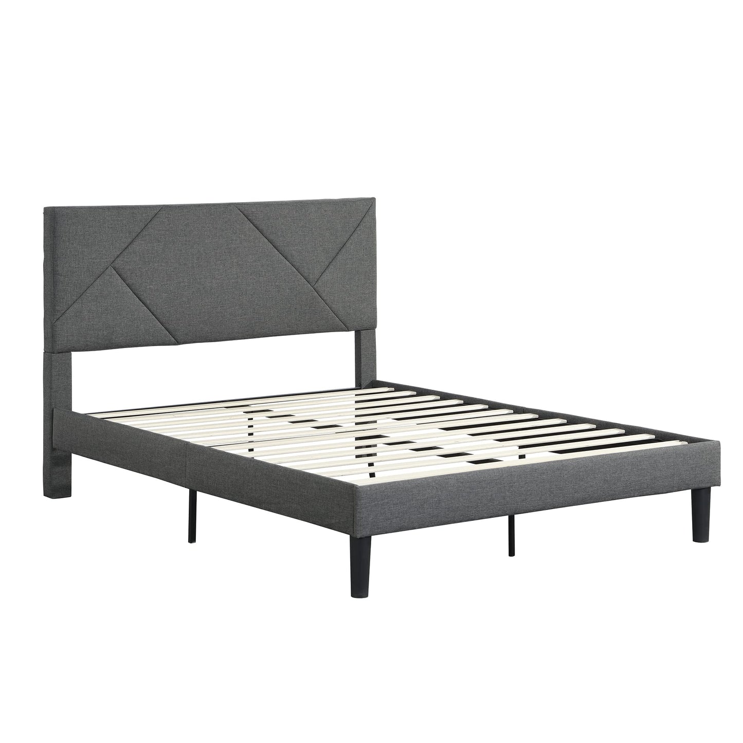 Full Size Platform Bed Frame with Fabric Upholstered Headboard and Wooden Slats Support, Fully Upholstered Mattress Foundation/No Box Spring Needed/Easy Assembly (Grey, Full)