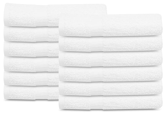 GOLD TEXTILES 12 Pcs New White (20x40 Inches) Cotton Blend Terry Bath Towels Salon/Gym Towels Light Weight Fast Drying