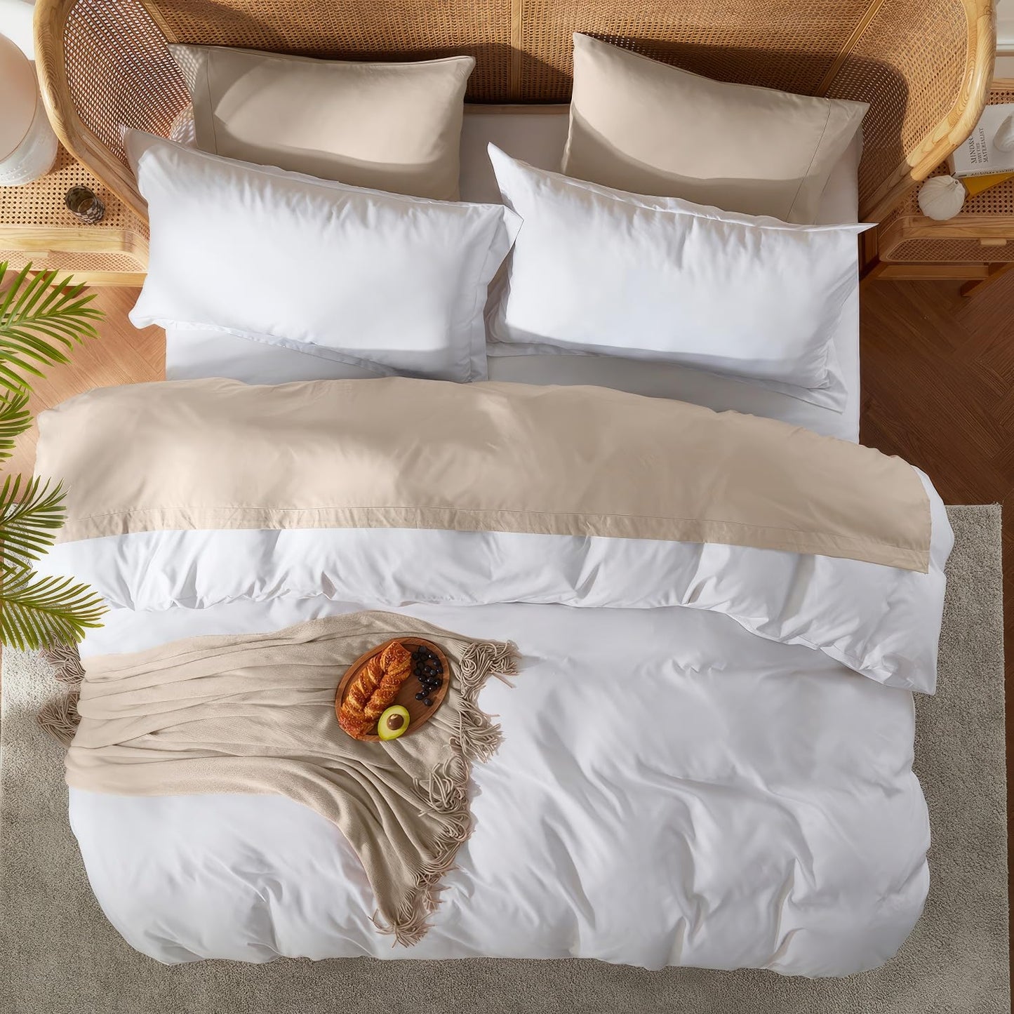 Nestl White Duvet Cover Queen Size - Soft Double Brushed Queen Duvet Cover Set, 3 Piece, with Button Closure, 1 Duvet Cover 90x90 inches and 2 Pillow Shams