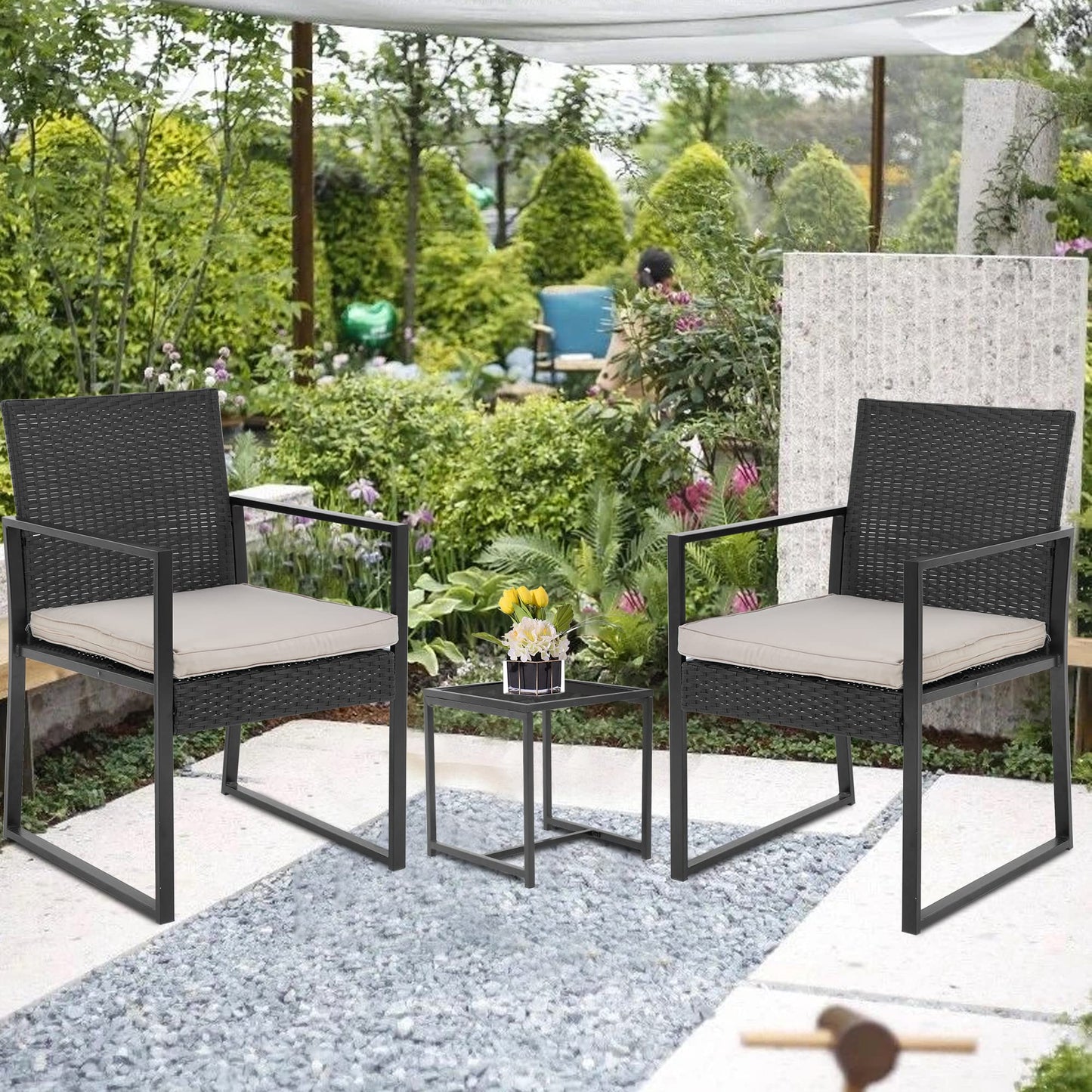 FDW Wicker Patio Furniture 3 Piece Patio Set Chairs Bistro Set Outdoor Rattan Conversation Set for Backyard Porch Poolside Lawn